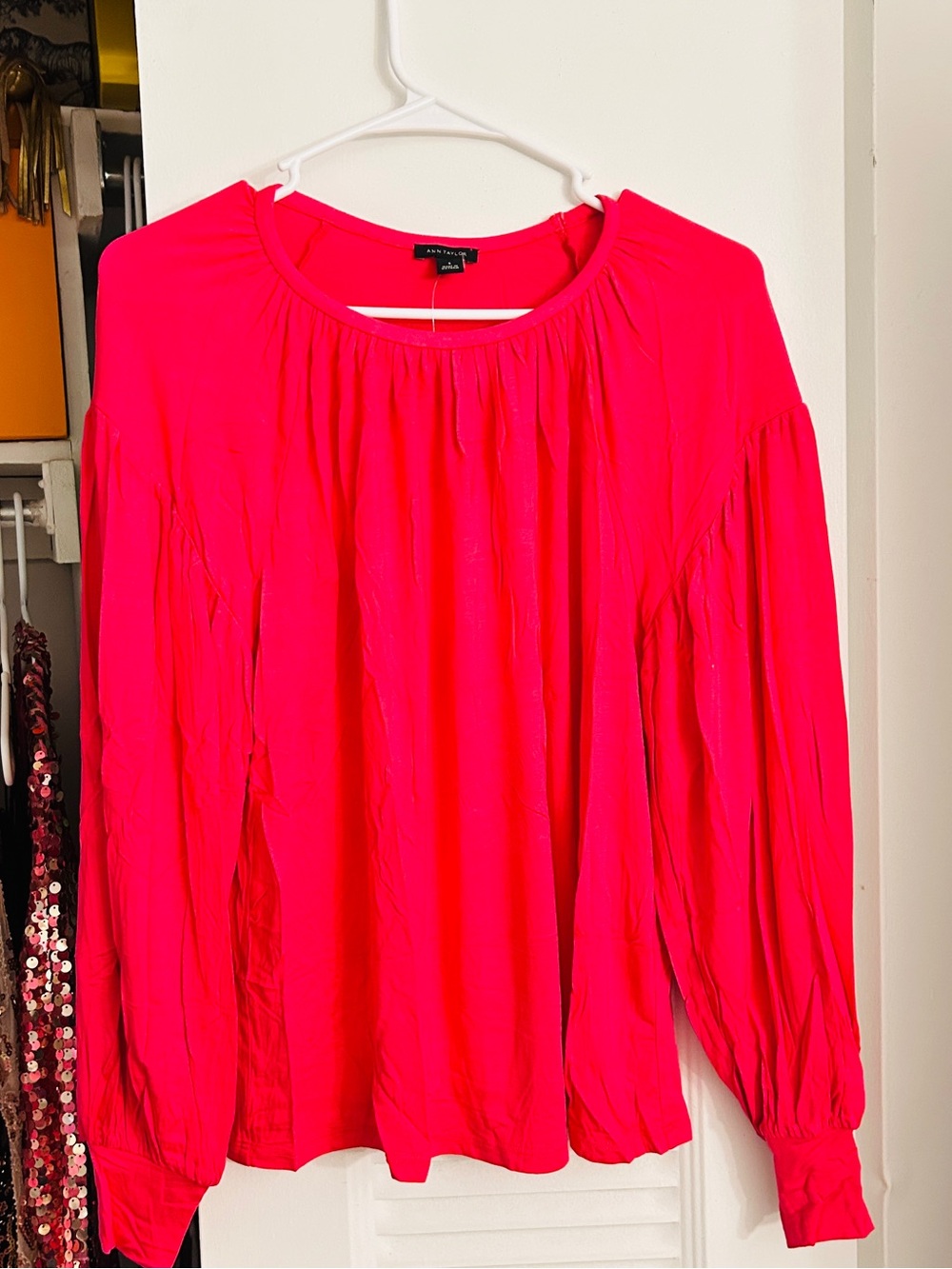 Ann Taylor Hot Pink Long-Sleeve Peasant Blouse